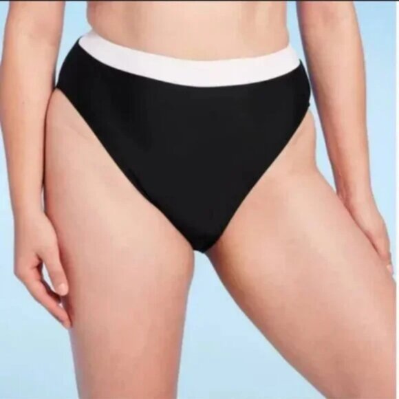 Women's High Waist Cheeky Wide Band Bikini Bottom - Shade & Shore™ Black XL - Picture 4 of 6